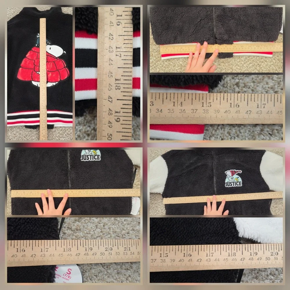 NEW Justice x Snoopy Girls Sherpa Jacket Black Full Zip Faux Fur S (7/8)